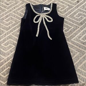 Lola + The Boys Black Velvet Dress with Silver Bow